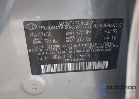 2017 Hyundai Elantra Se z USA, uszkodzony, nr VIN 5NPD74LF0HH166201